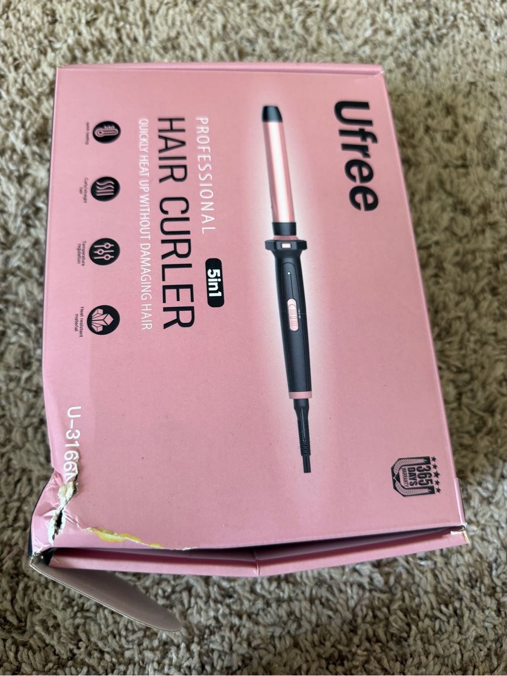 Ufree 5-in-1 Professional Hair Curler Curling Wand Set Rose Gold New
